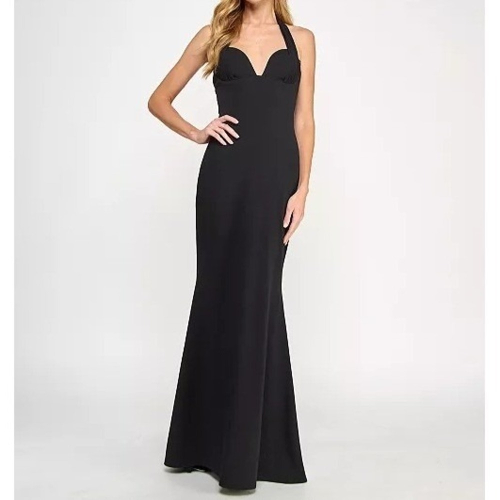 Seni & Cade Plunging Halter Neck Black Formal Gown Dress Juniors Size XL NWT